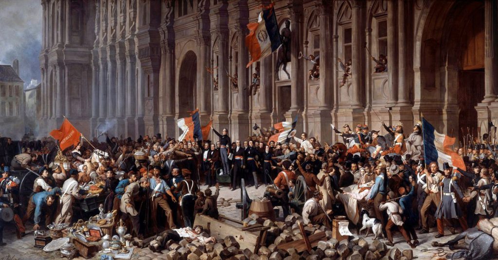 Felix Philippoteaux - Lamartine devant l’Hôtel de Ville de Paris le 25 février 1848 refuse le drapeau rouge (volontà generale)